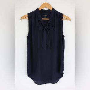 Ann Taylor Navy Tie Neck Shell